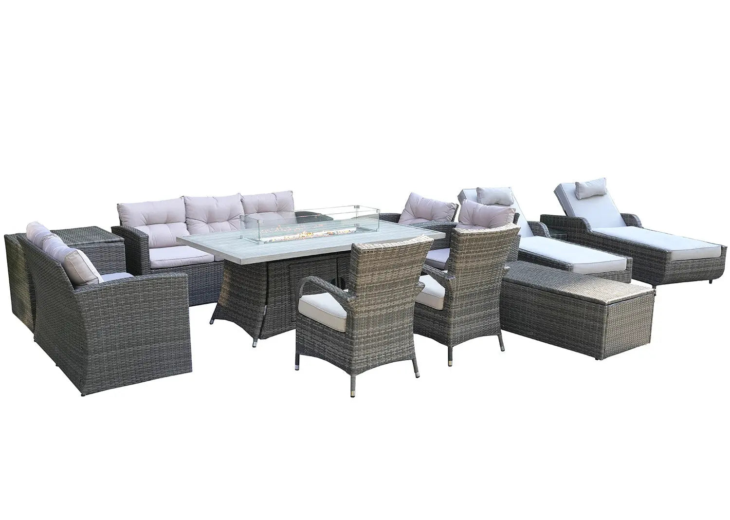 Twelve Piece Gray Wicker Multiple Chairs Seating Group With Fire Pit And Table Homeroots Outdoor