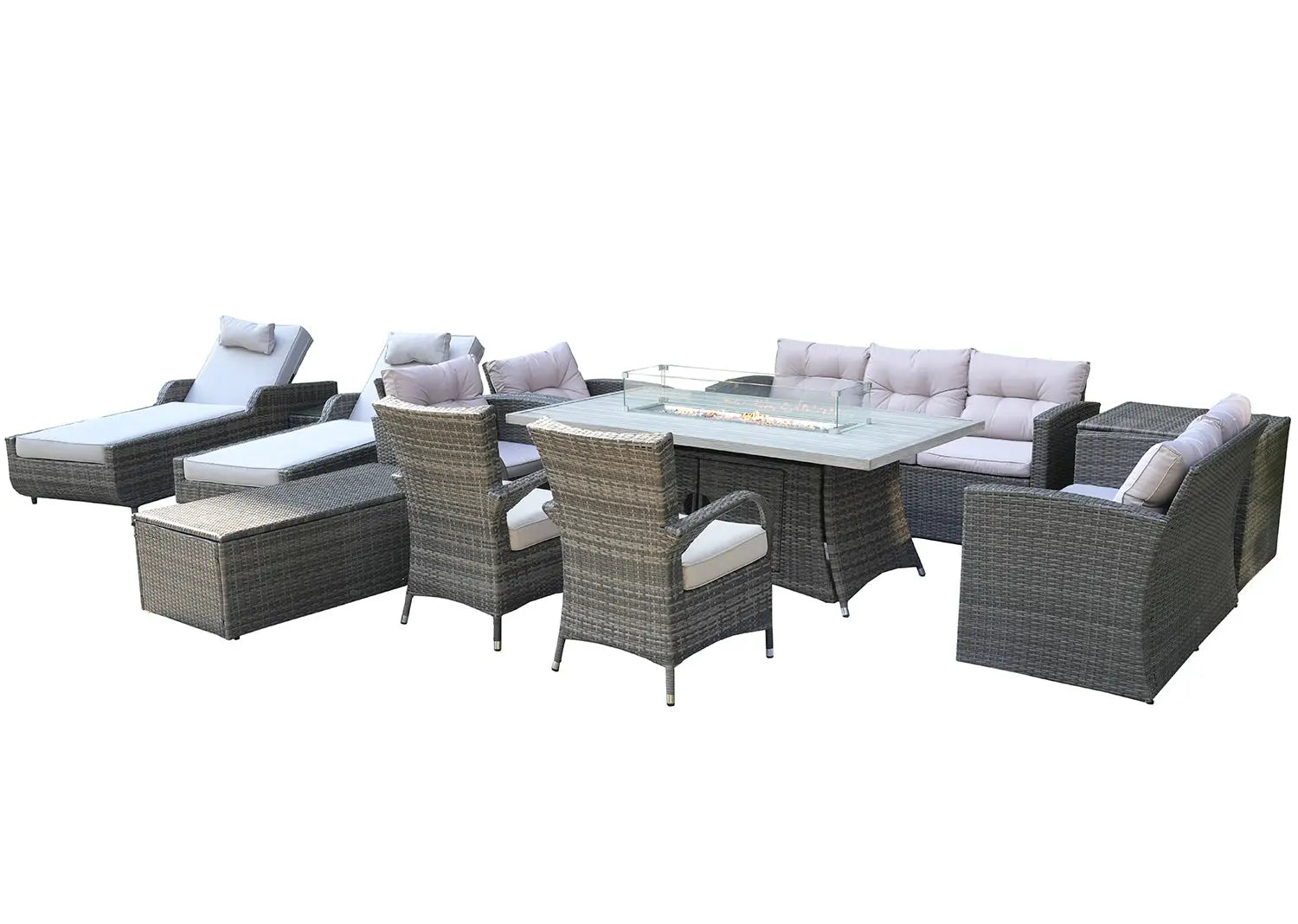 Twelve Piece Gray Wicker Multiple Chairs Seating Group With Fire Pit And Table Homeroots Outdoor