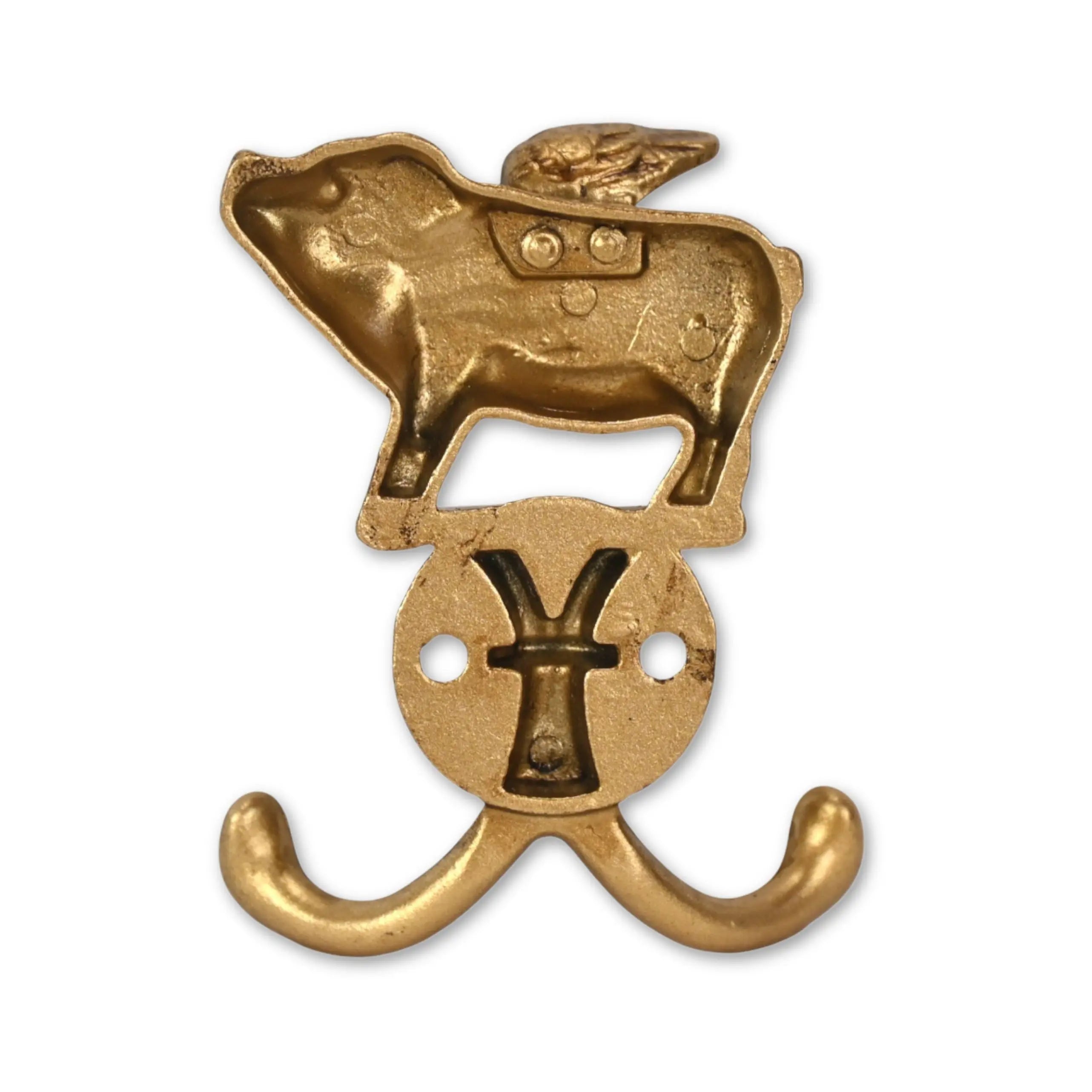 Two Hook 2" Antiqued Gold Cast Iron Pig Wall Hooks Homeroots Organization