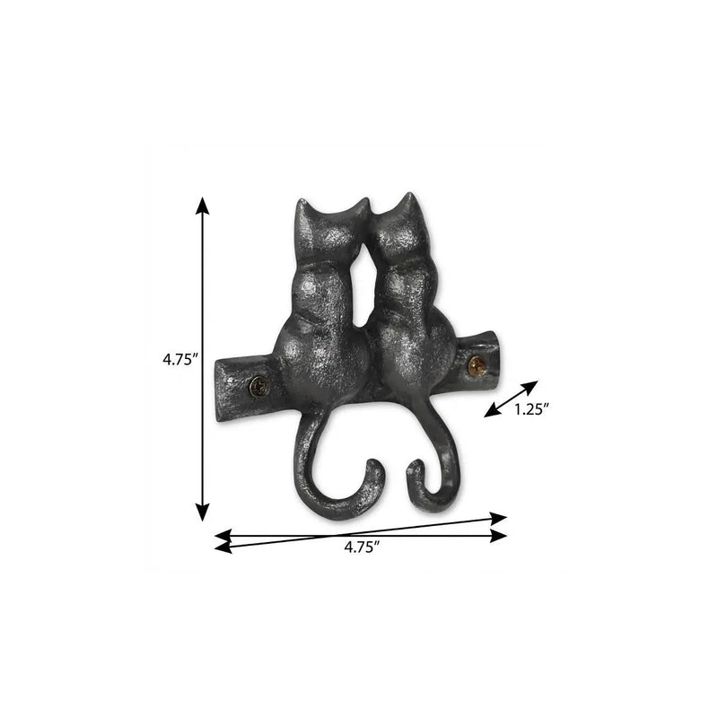 Two Hook 5" Black Cast Iron Cats Wall Hook Homeroots Organization