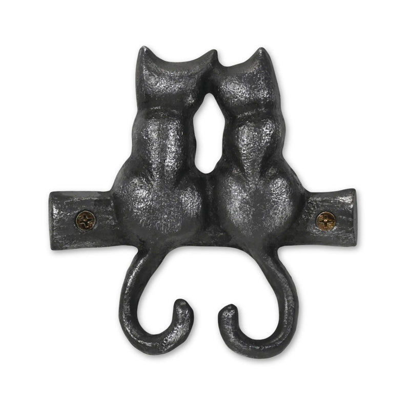 Two Hook 5" Black Cast Iron Cats Wall Hook Homeroots Organization