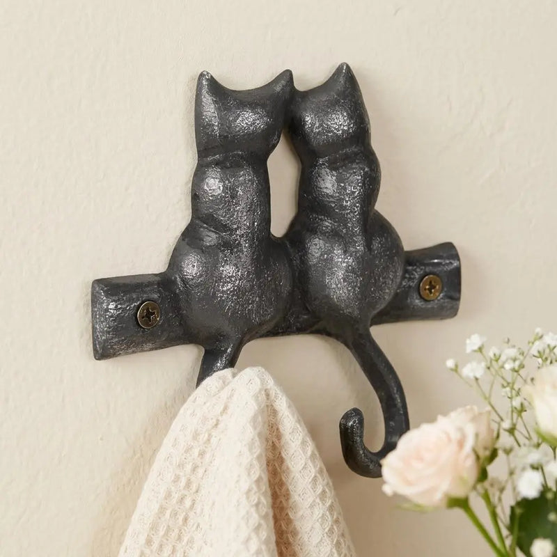 Two Hook 5" Black Cast Iron Cats Wall Hook Homeroots Organization