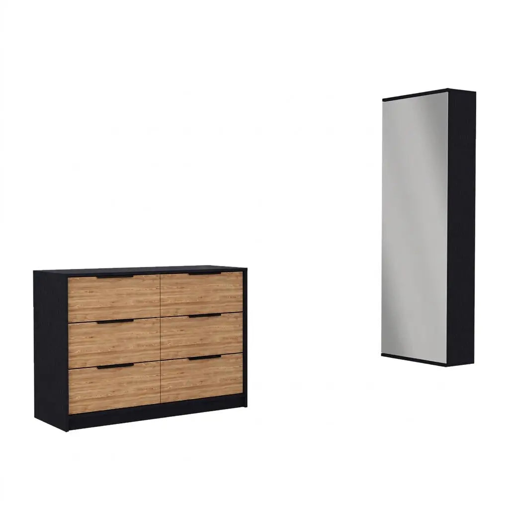 Two Piece Black And Brown Bedroom Set With Mirror Homeroots Bed & Bath