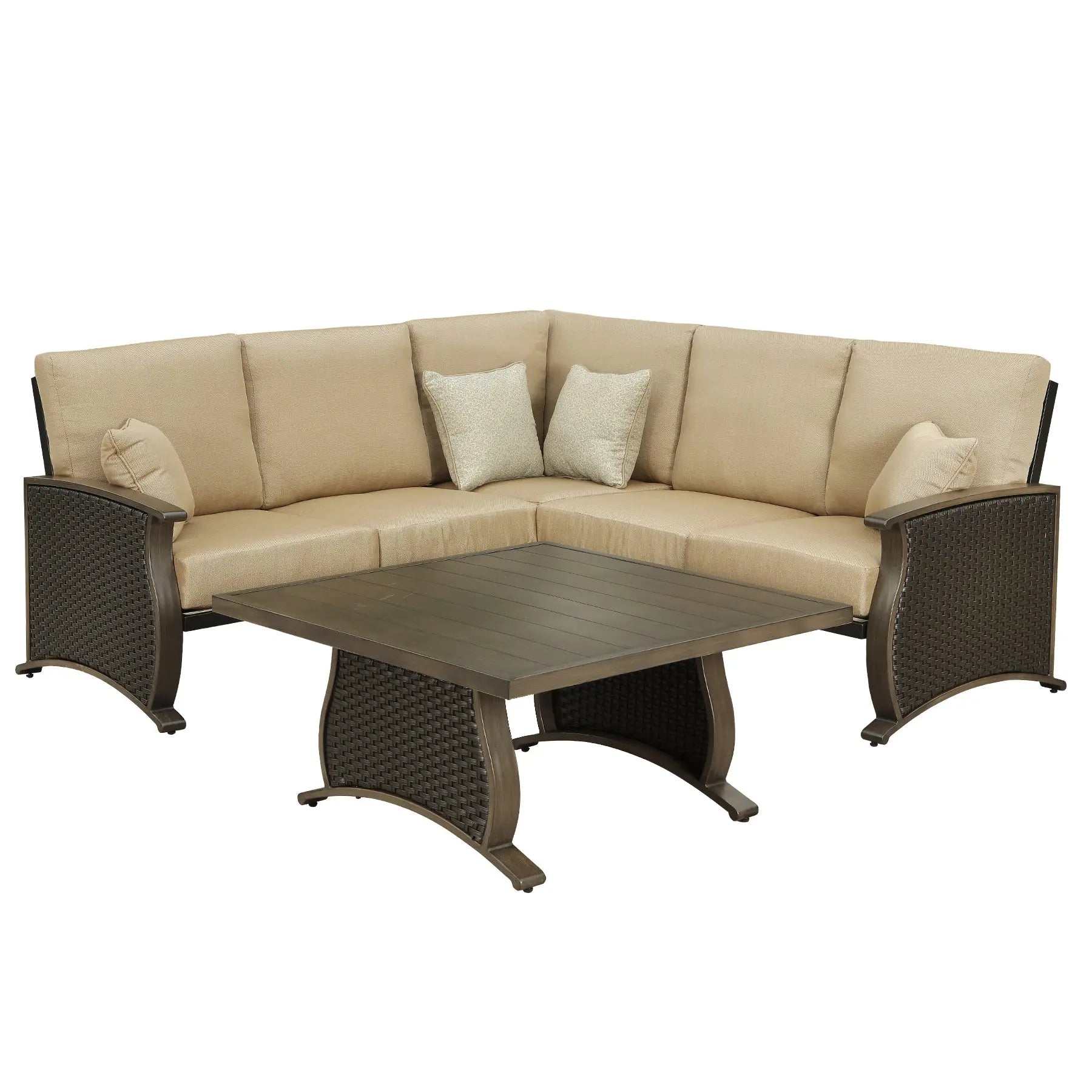 Two Piece Brown and Tan Metal Sectional Seating Group With Table Homeroots Outdoor