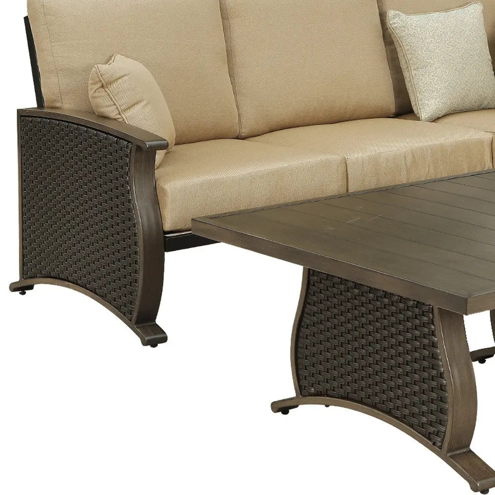 Two Piece Brown and Tan Metal Sectional Seating Group With Table Homeroots Outdoor