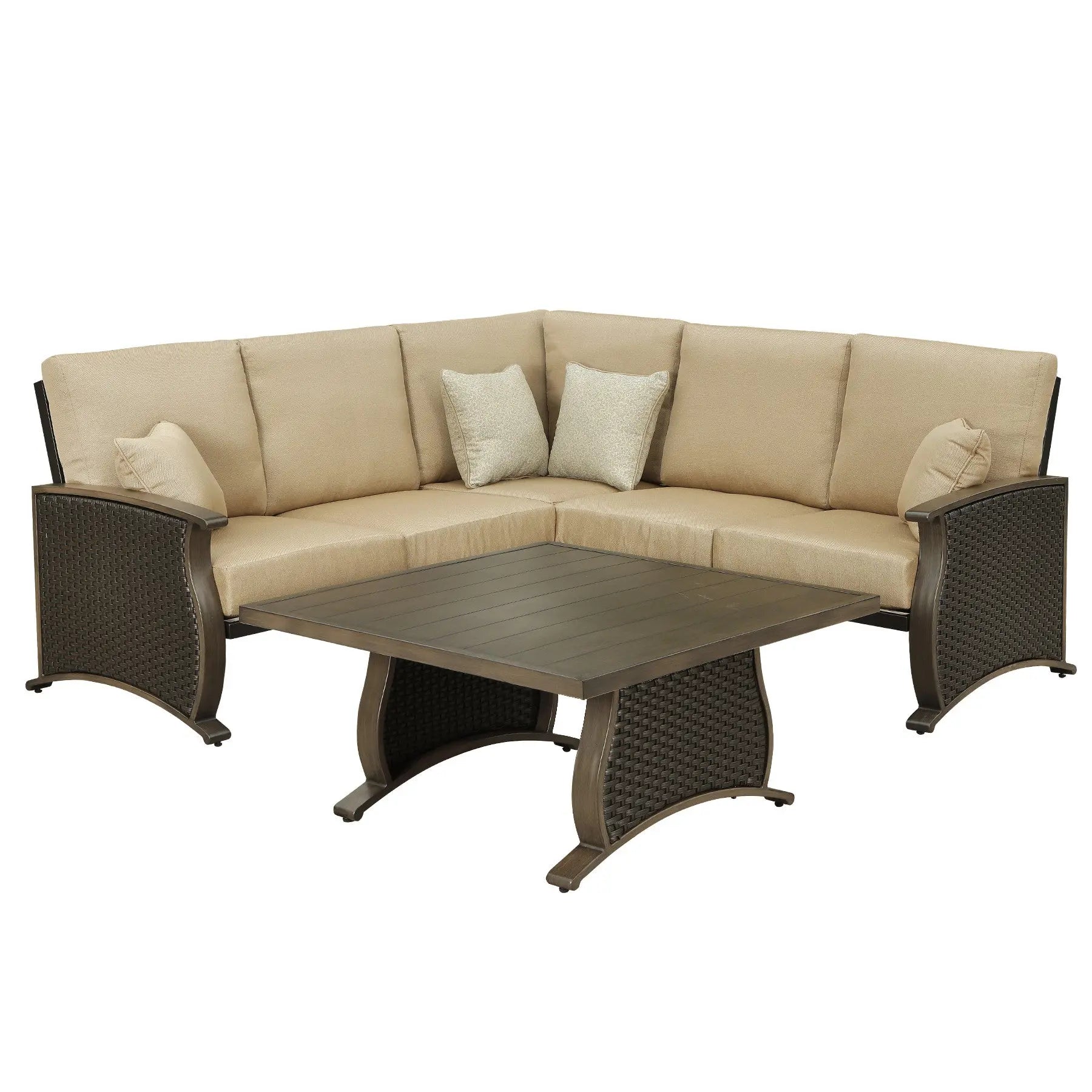 Two Piece Brown and Tan Metal Sectional Seating Group With Table Homeroots Outdoor
