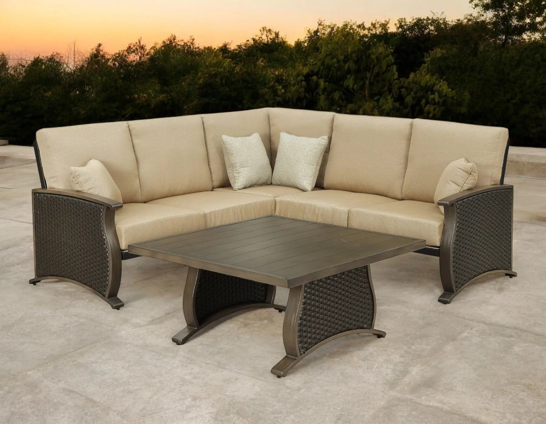 Two Piece Brown and Tan Metal Sectional Seating Group With Table Homeroots Outdoor