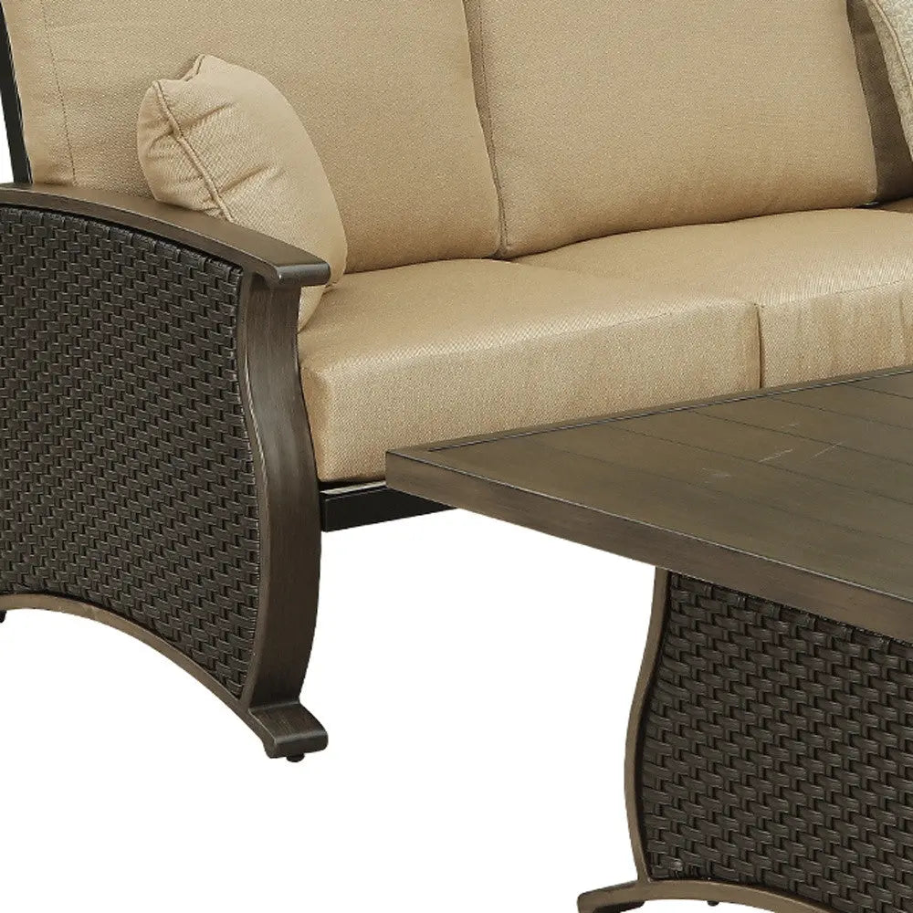 Two Piece Brown and Tan Metal Sectional Seating Group With Table Homeroots Outdoor