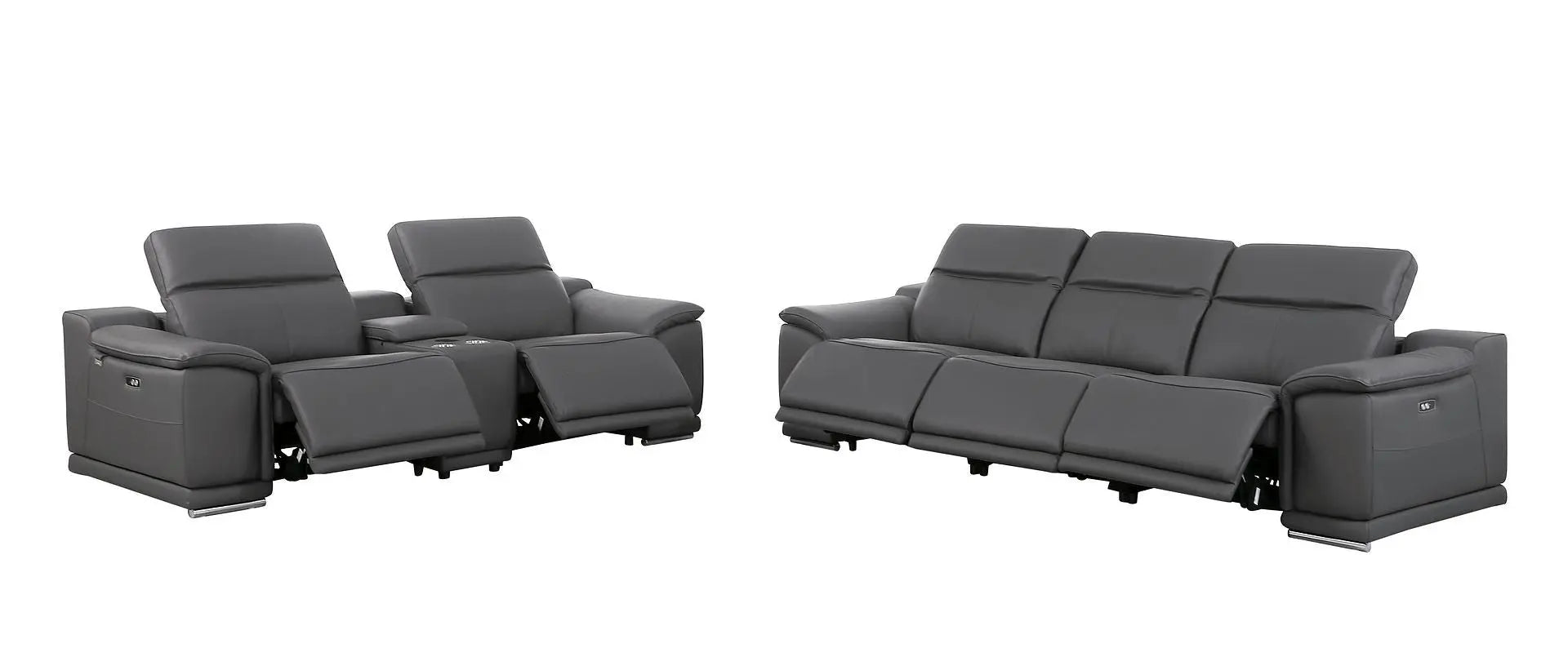 Two Piece Dark Gray Genuine Leather Five Person Seating Set Homeroots Living Room