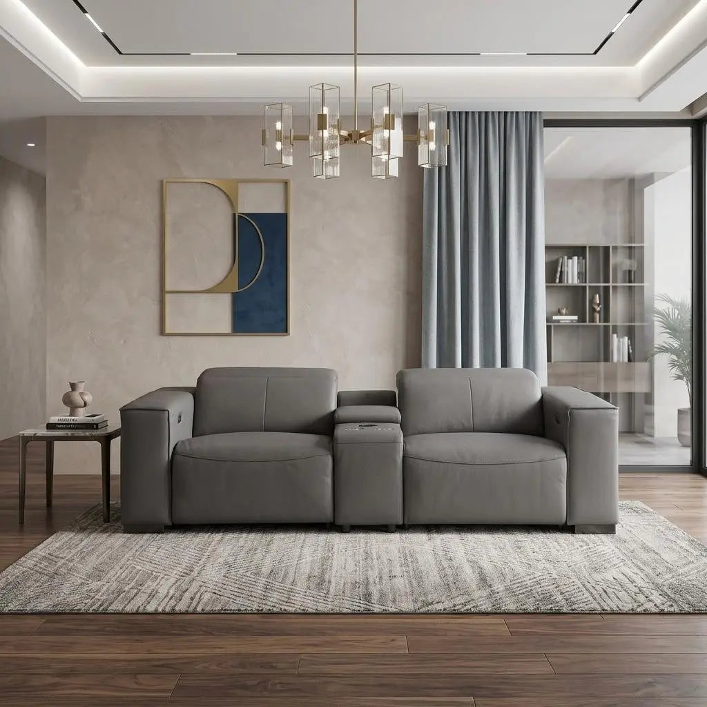 Two Piece Dark Gray Genuine Leather Five Person Seating Set Homeroots Living Room