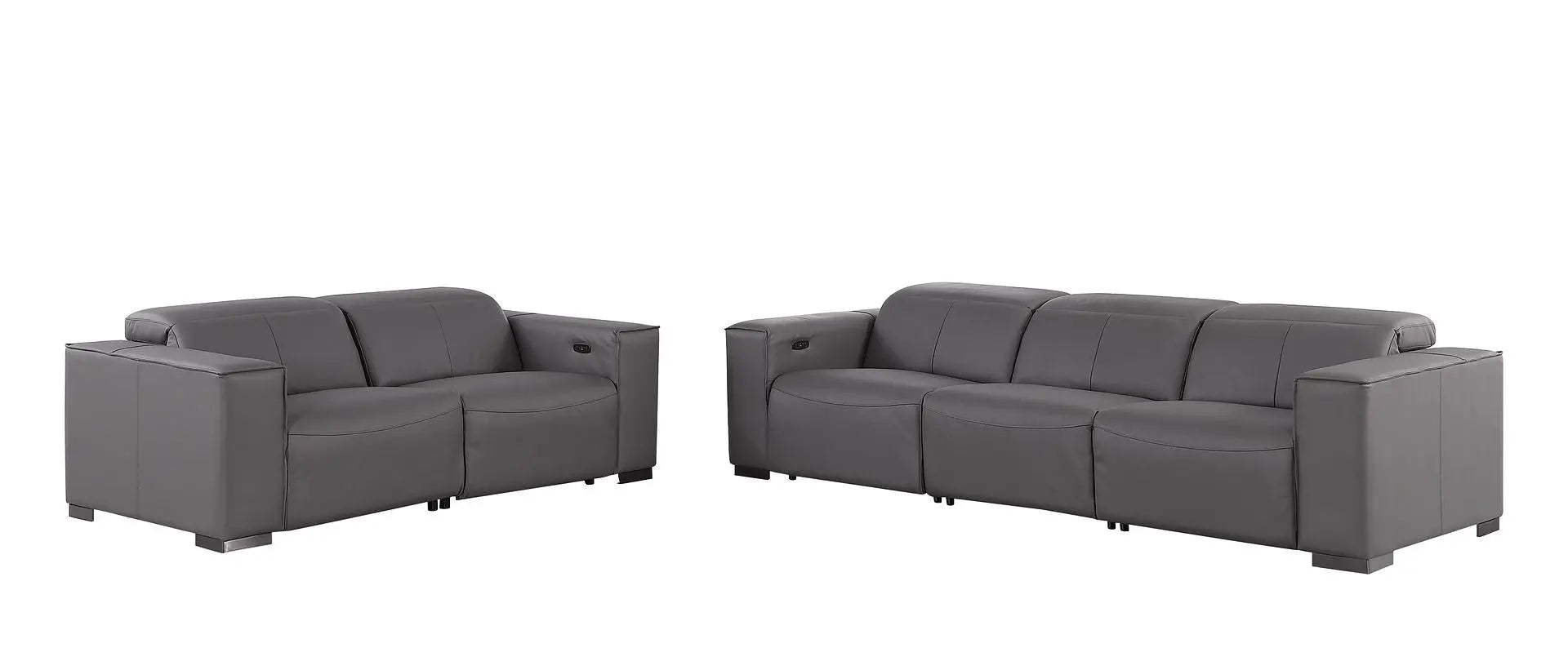 Two Piece Dark Gray Genuine Leather Five Person Seating Set Homeroots Living Room