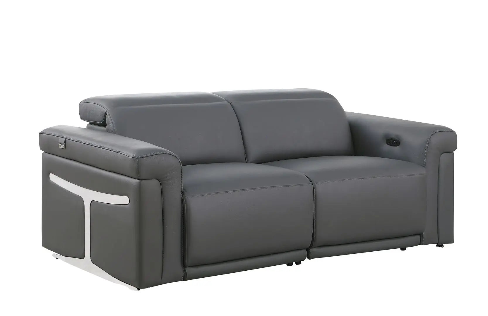 Two Piece Dark Gray Italian Leather Five Person Seating Set Homeroots Living Room