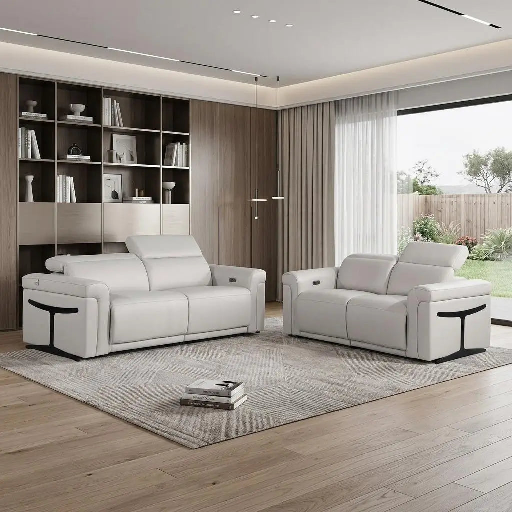 Two Piece Dark Gray Italian Leather Five Person Seating Set Homeroots Living Room