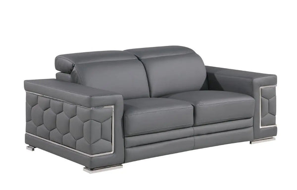 Two Piece Gray Genuine Leather Five Person Seating Set Homeroots Living Room