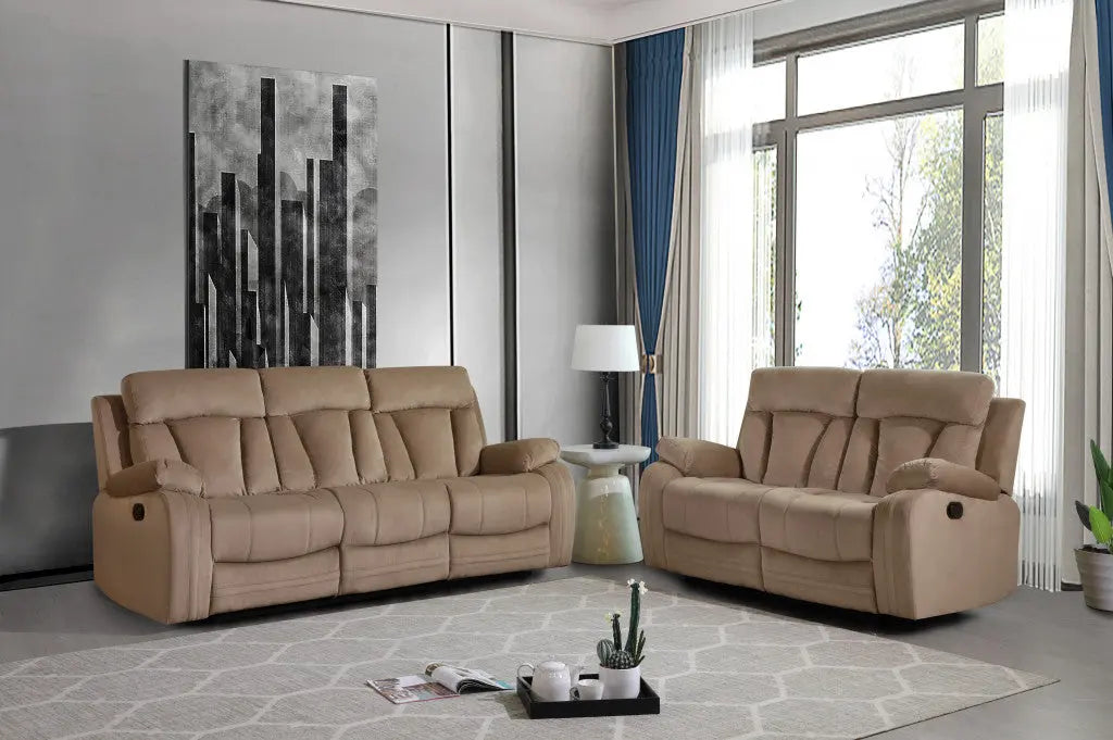 Two Piece Indoor Beige Microsuede Five Person Seating Set Homeroots Living Room