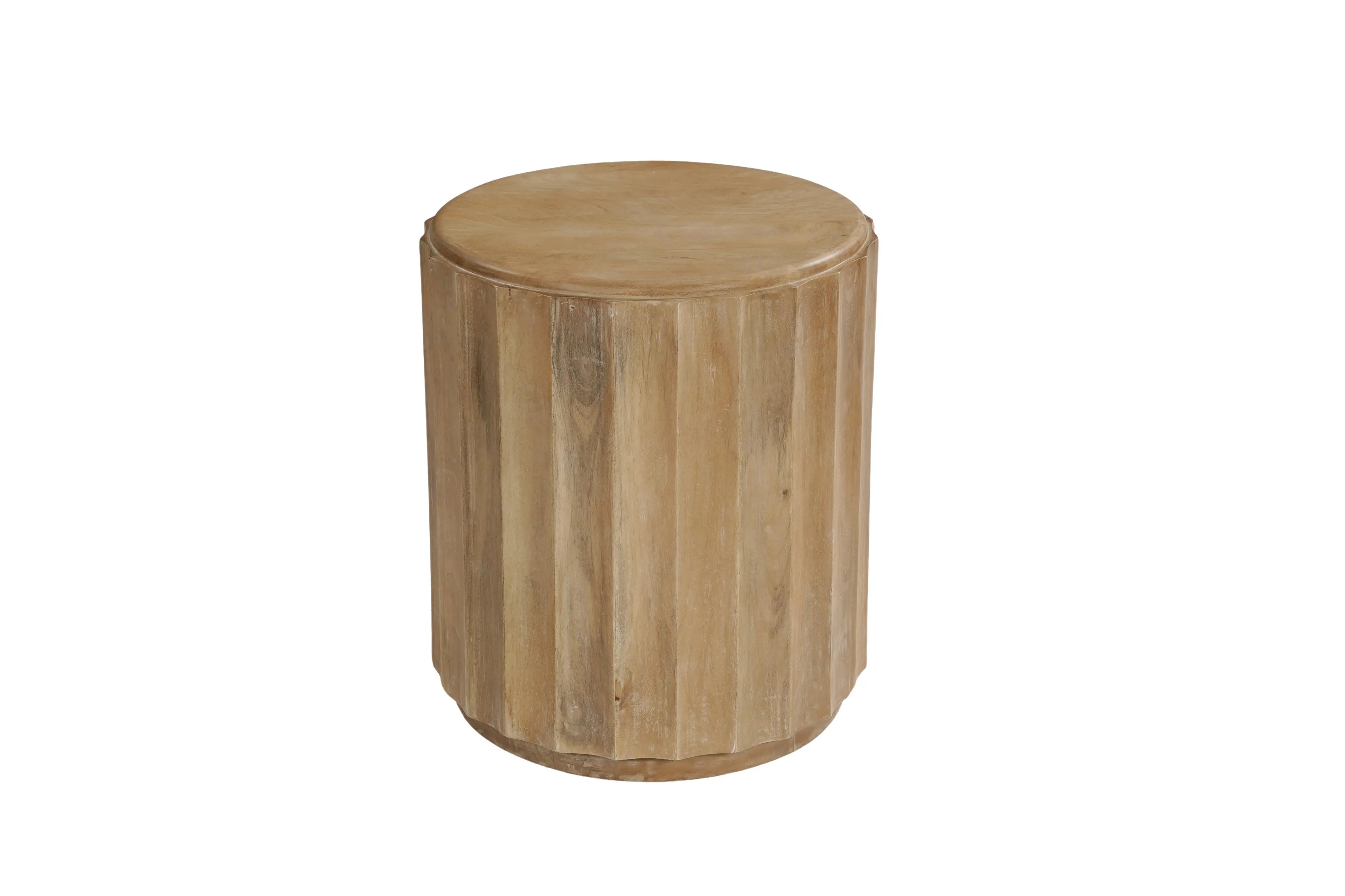 Two Piece Natural Solid Wood Round Drum Coffee And End Table Set Homeroots Living Room