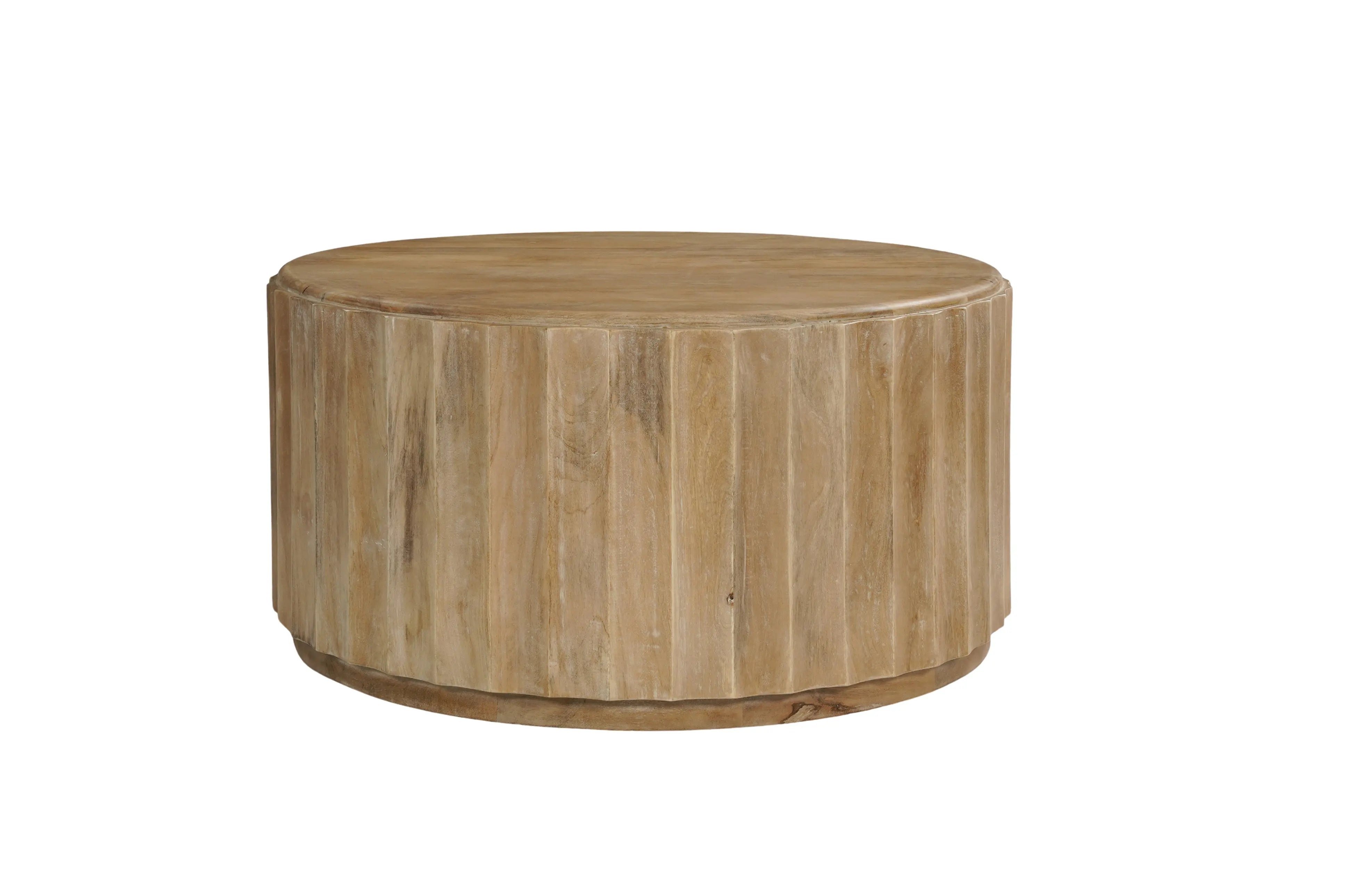 Two Piece Natural Solid Wood Round Drum Coffee And End Table Set Homeroots Living Room