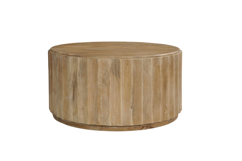 Two Piece Natural Solid Wood Round Drum Coffee And End Table Set Homeroots Living Room