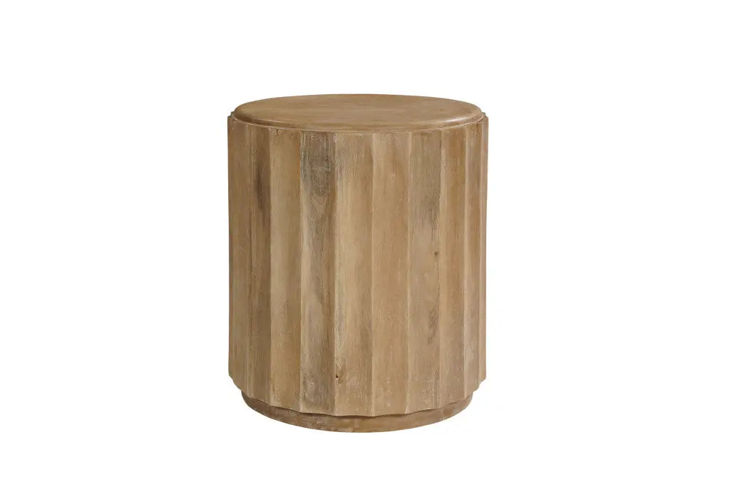 Two Piece Natural Solid Wood Round Drum Coffee And End Table Set Homeroots Living Room