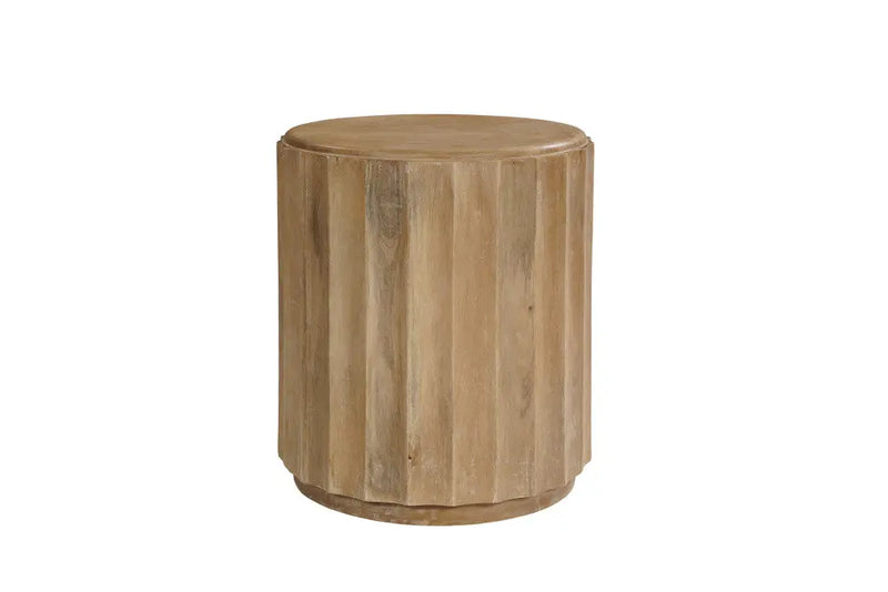 Two Piece Natural Solid Wood Round Drum Coffee And End Table Set Homeroots Living Room