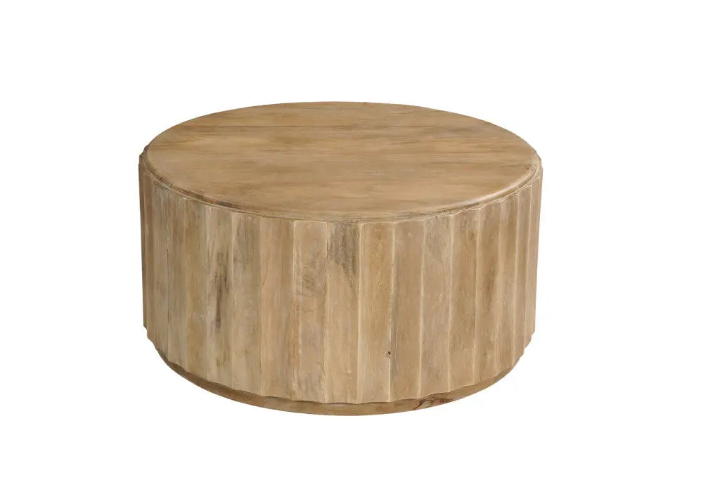 Two Piece Natural Solid Wood Round Drum Coffee And End Table Set Homeroots Living Room