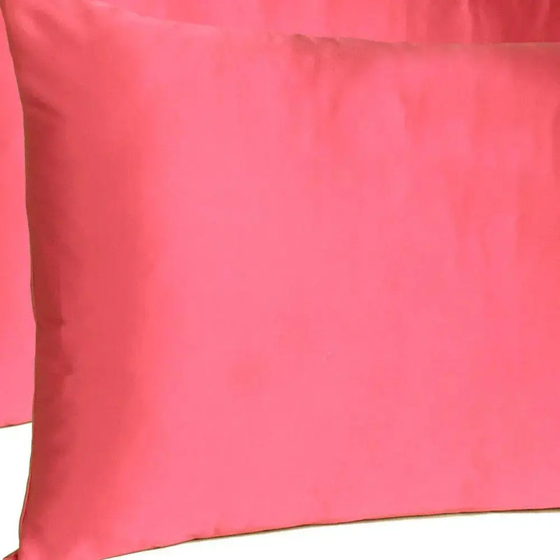 Two Piece Salmon Pink Dreamy Silky Satin Pillowcases Homeroots Bed & Bath