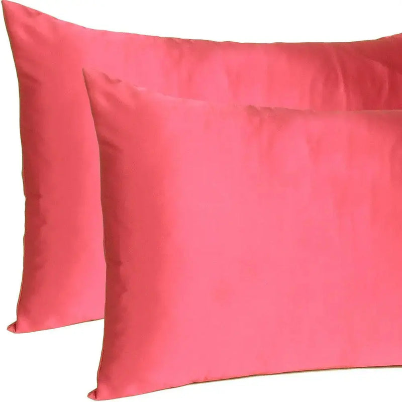 Two Piece Salmon Pink Dreamy Silky Satin Pillowcases Homeroots Bed & Bath