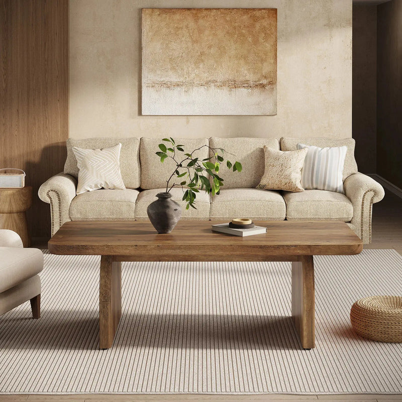 US Local 47 Inch Farmhouse Rectangular Coffee Table Wooden Rounded Corners Modern Low Center Side Table for Living Room GreatEagleInc