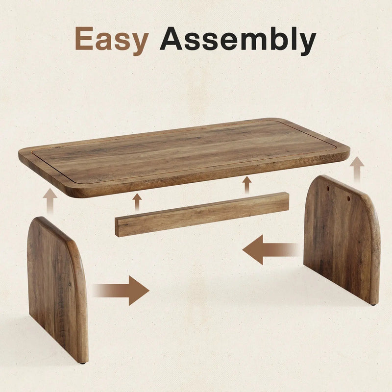 US Local 47 Inch Farmhouse Rectangular Coffee Table Wooden Rounded Corners Modern Low Center Side Table for Living Room GreatEagleInc