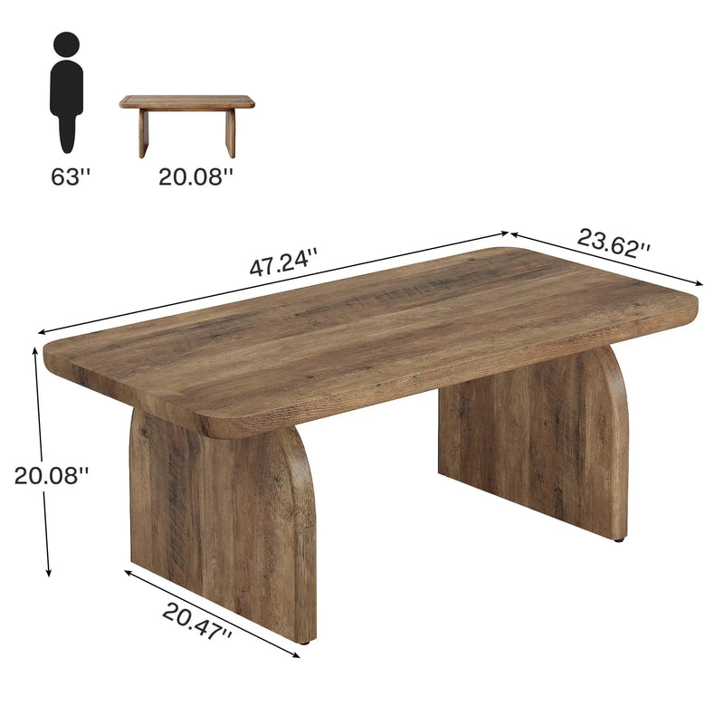 US Local 47 Inch Farmhouse Rectangular Coffee Table Wooden Rounded Corners Modern Low Center Side Table for Living Room GreatEagleInc