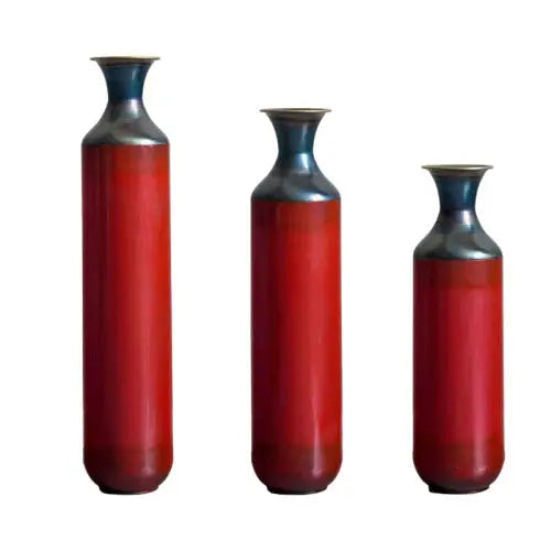 USA Stock Torch-Fired Metal Rustic Flower Vases Set 3 Tall Blue Burnt Finish High Quality Floor Vases for Farmhouse Living Room GreatEagleInc