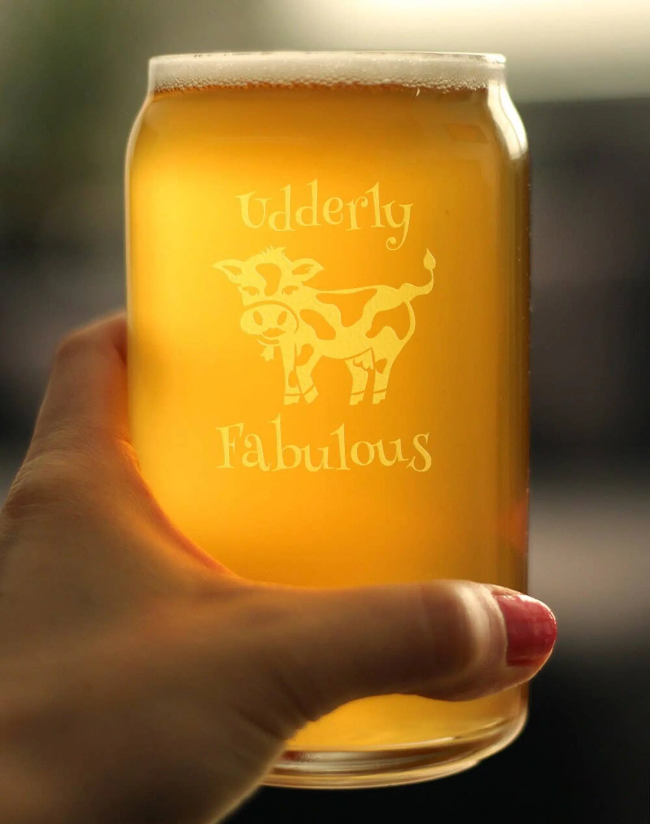 Udderly Fabulous Beer Can Pint Glass - Cow Gifts and Decor Bevvee