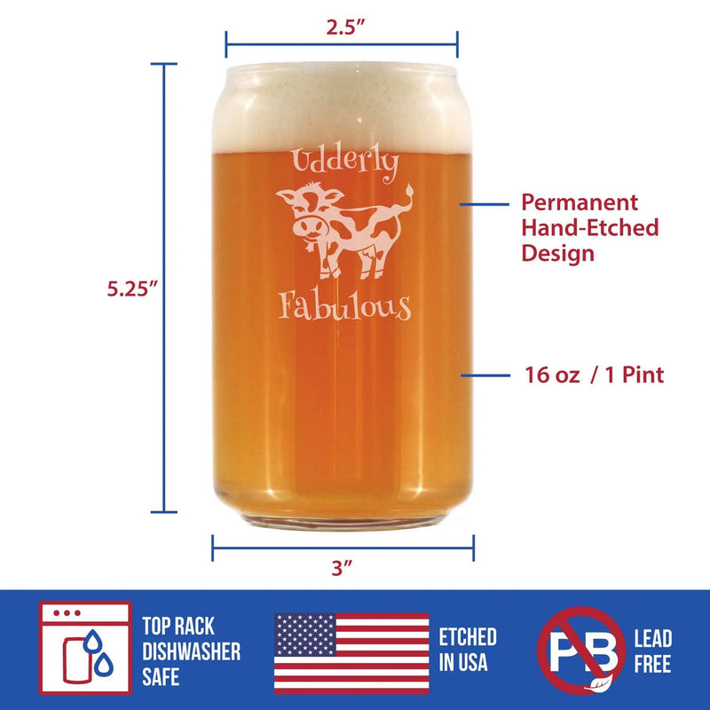 Udderly Fabulous Beer Can Pint Glass - Cow Gifts and Decor Bevvee