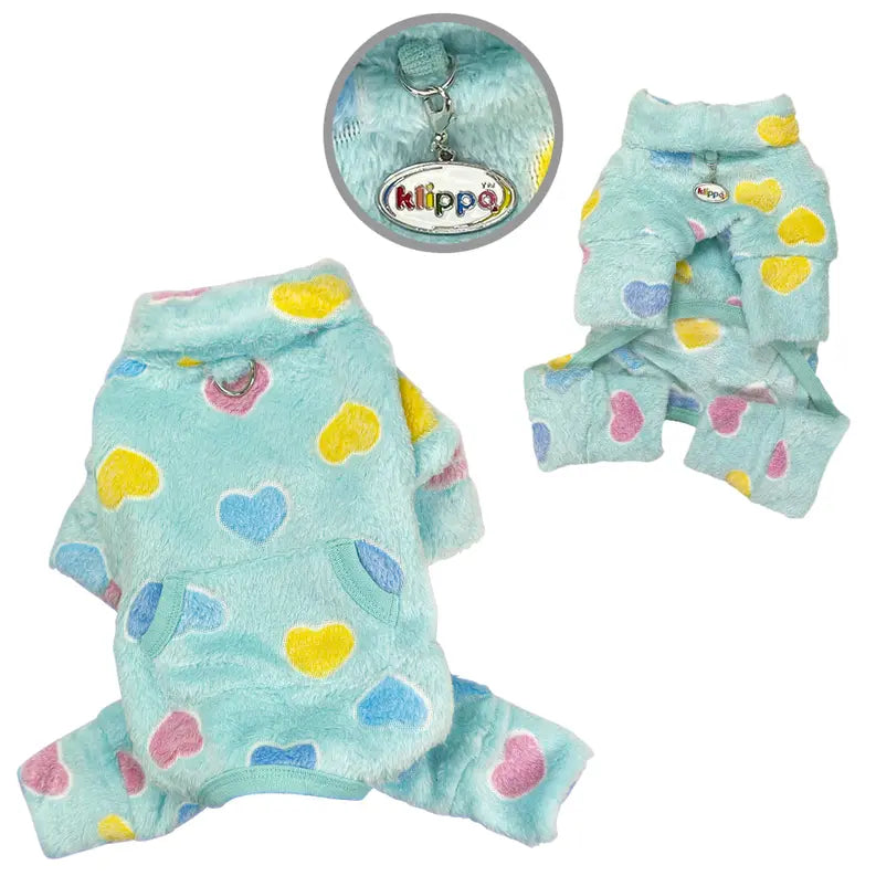 Ultra Plush Colorful Hearts Turtleneck Pajamas - Blue Klippo