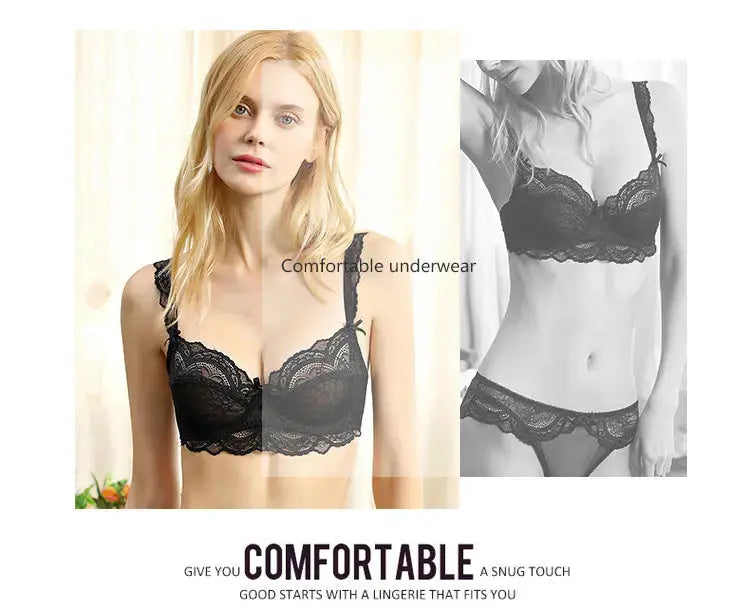 Ultra-Thin Sponge-Free Transparent Bra with Big Breasts and Small Lace Bra for Women Sexy Underwear Bra Set GreatEagleInc