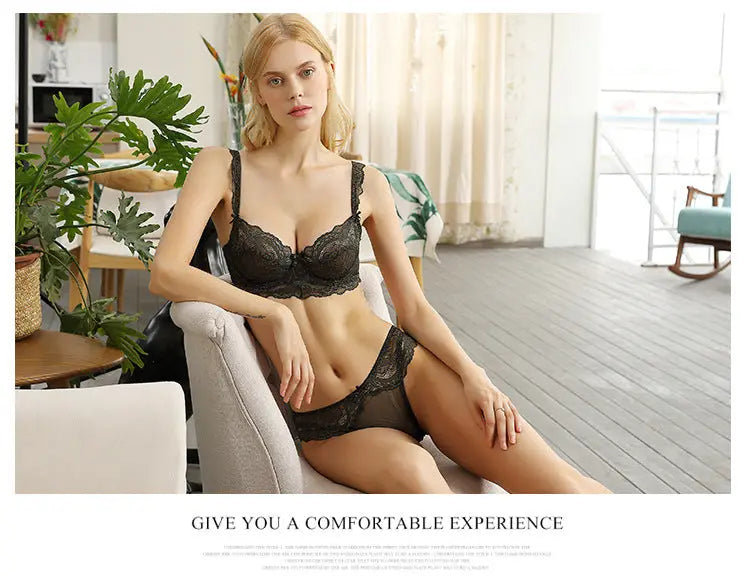 Ultra-Thin Sponge-Free Transparent Bra with Big Breasts and Small Lace Bra for Women Sexy Underwear Bra Set GreatEagleInc