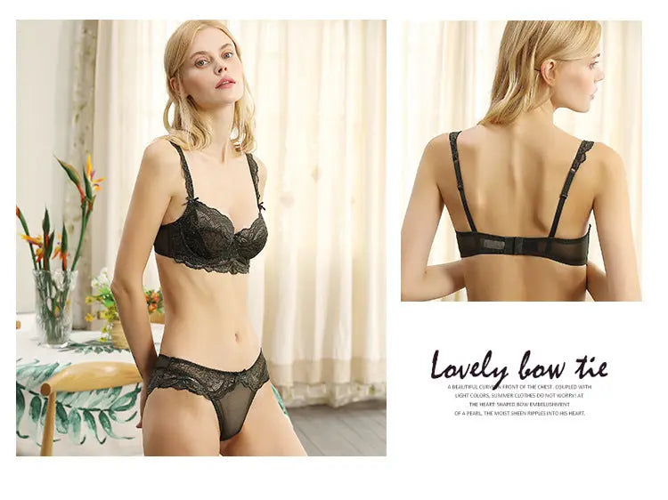 Ultra-Thin Sponge-Free Transparent Bra with Big Breasts and Small Lace Bra for Women Sexy Underwear Bra Set GreatEagleInc