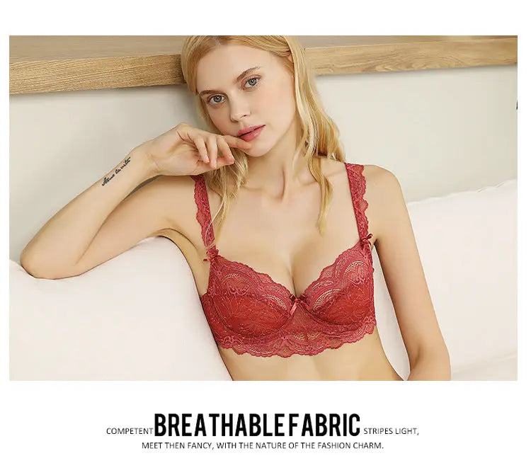 Ultra-Thin Sponge-Free Transparent Bra with Big Breasts and Small Lace Bra for Women Sexy Underwear Bra Set GreatEagleInc