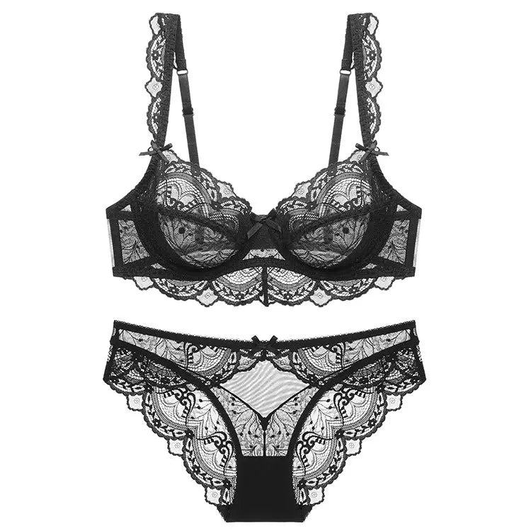 Ultra-Thin Sponge-Free Transparent Bra with Big Breasts and Small Lace Bra for Women Sexy Underwear Bra Set GreatEagleInc