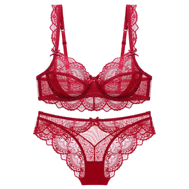 Ultra-Thin Sponge-Free Transparent Bra with Big Breasts and Small Lace Bra for Women Sexy Underwear Bra Set GreatEagleInc