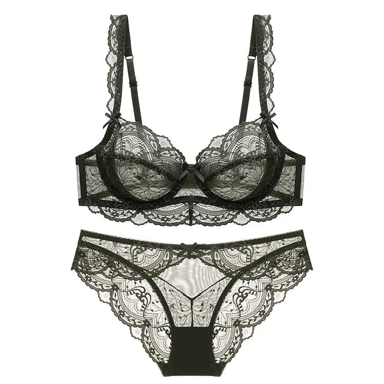 Ultra-Thin Sponge-Free Transparent Bra with Big Breasts and Small Lace Bra for Women Sexy Underwear Bra Set GreatEagleInc