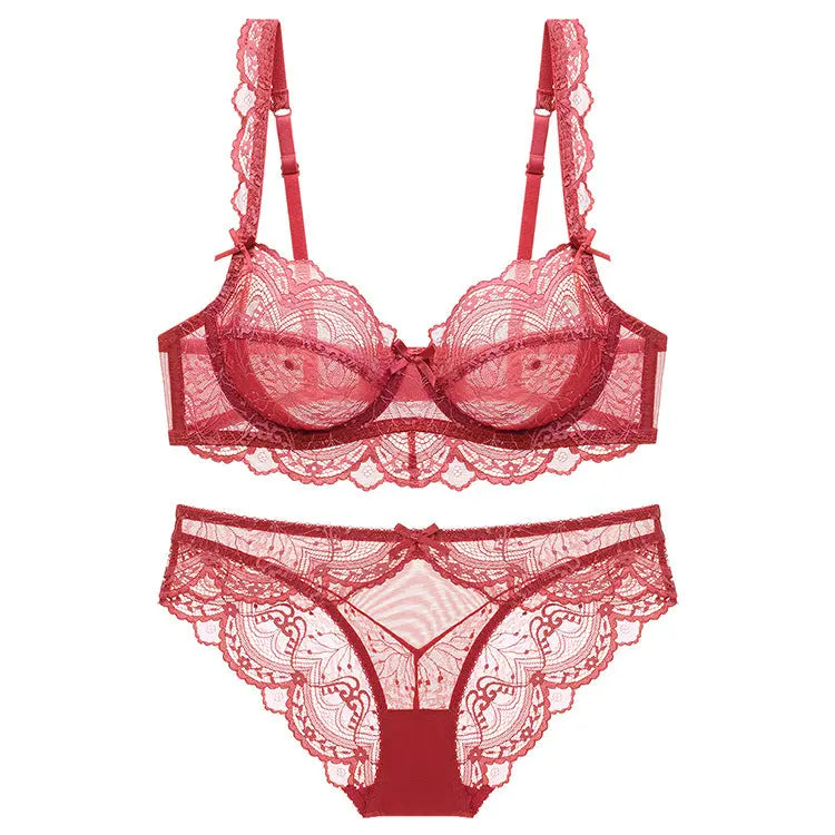 Ultra-Thin Sponge-Free Transparent Bra with Big Breasts and Small Lace Bra for Women Sexy Underwear Bra Set GreatEagleInc