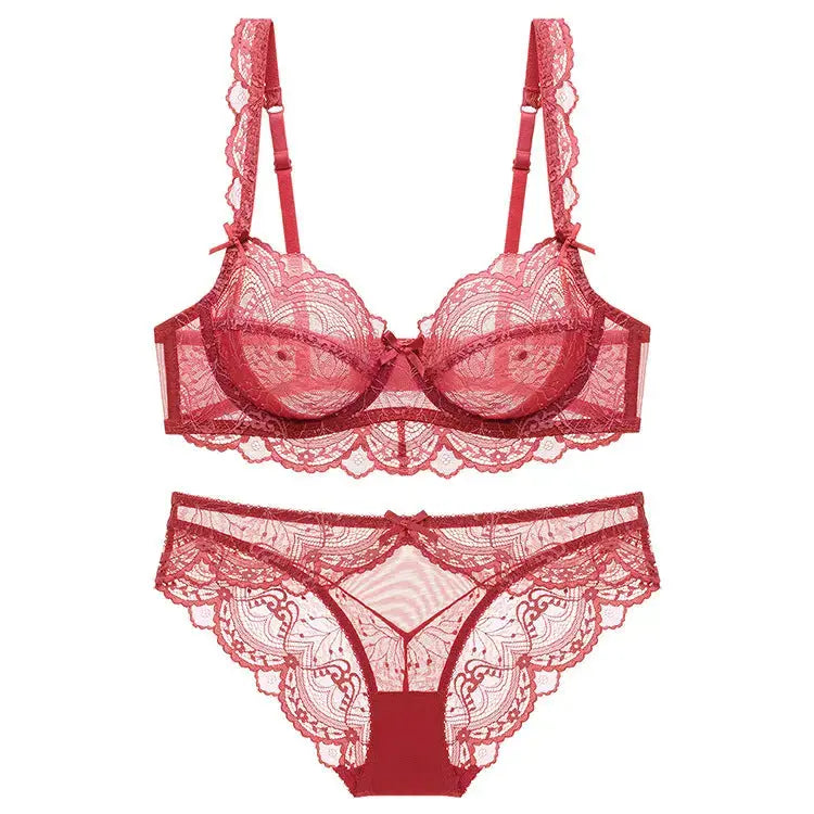 Ultra-Thin Sponge-Free Transparent Bra with Big Breasts and Small Lace Bra for Women Sexy Underwear Bra Set GreatEagleInc