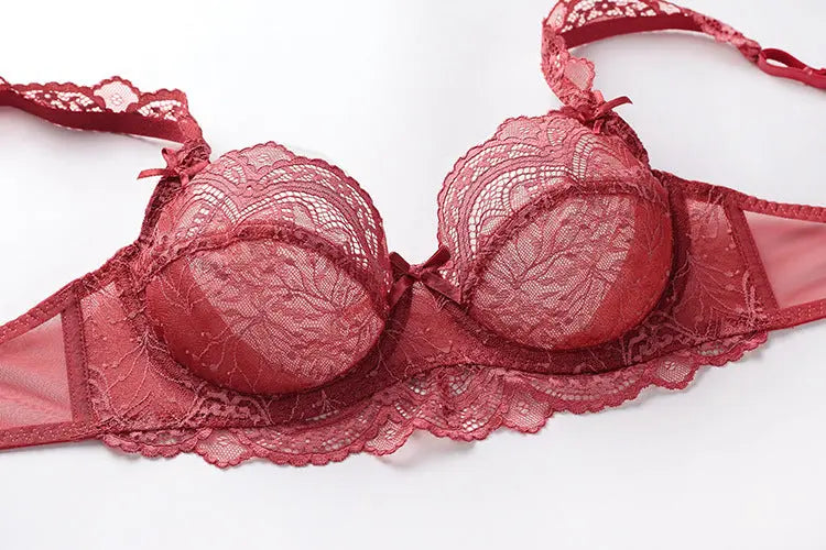 Ultra-Thin Sponge-Free Transparent Bra with Big Breasts and Small Lace Bra for Women Sexy Underwear Bra Set GreatEagleInc