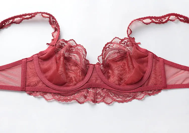 Ultra-Thin Sponge-Free Transparent Bra with Big Breasts and Small Lace Bra for Women Sexy Underwear Bra Set GreatEagleInc