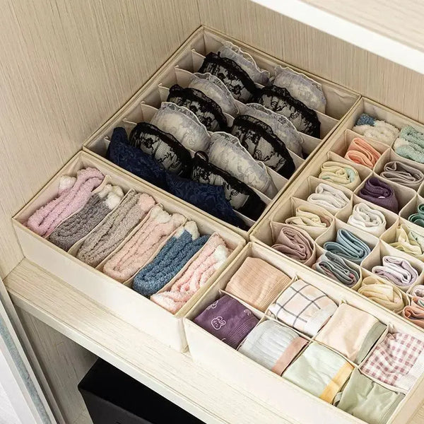 Underwear Compartmentalized Storage Box Four-Piece Set, Sock Storage Box, Fabric Home Storage, Bra Organizer, Multi-Compartment Classification Storage Box GreatEagleInc