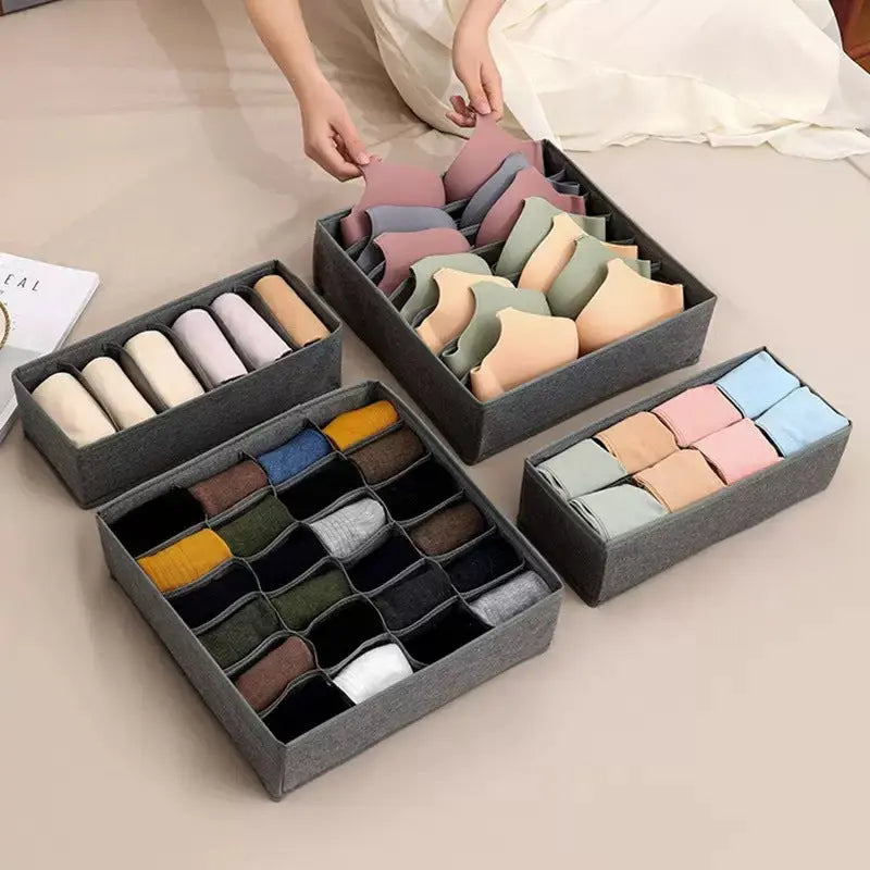Underwear Compartmentalized Storage Box Four-Piece Set, Sock Storage Box, Fabric Home Storage, Bra Organizer, Multi-Compartment Classification Storage Box GreatEagleInc