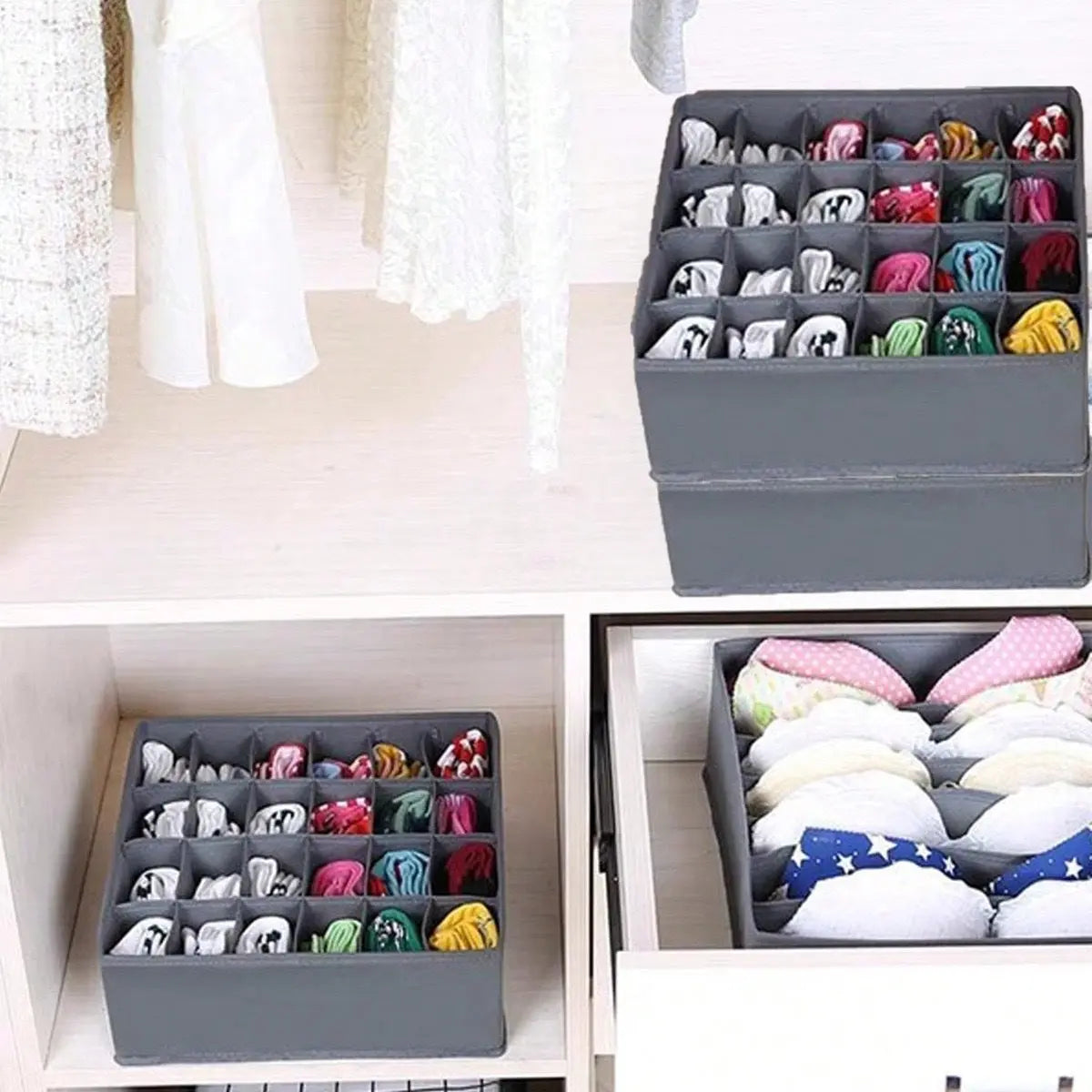 Underwear Compartmentalized Storage Box Four-Piece Set, Sock Storage Box, Fabric Home Storage, Bra Organizer, Multi-Compartment Classification Storage Box GreatEagleInc