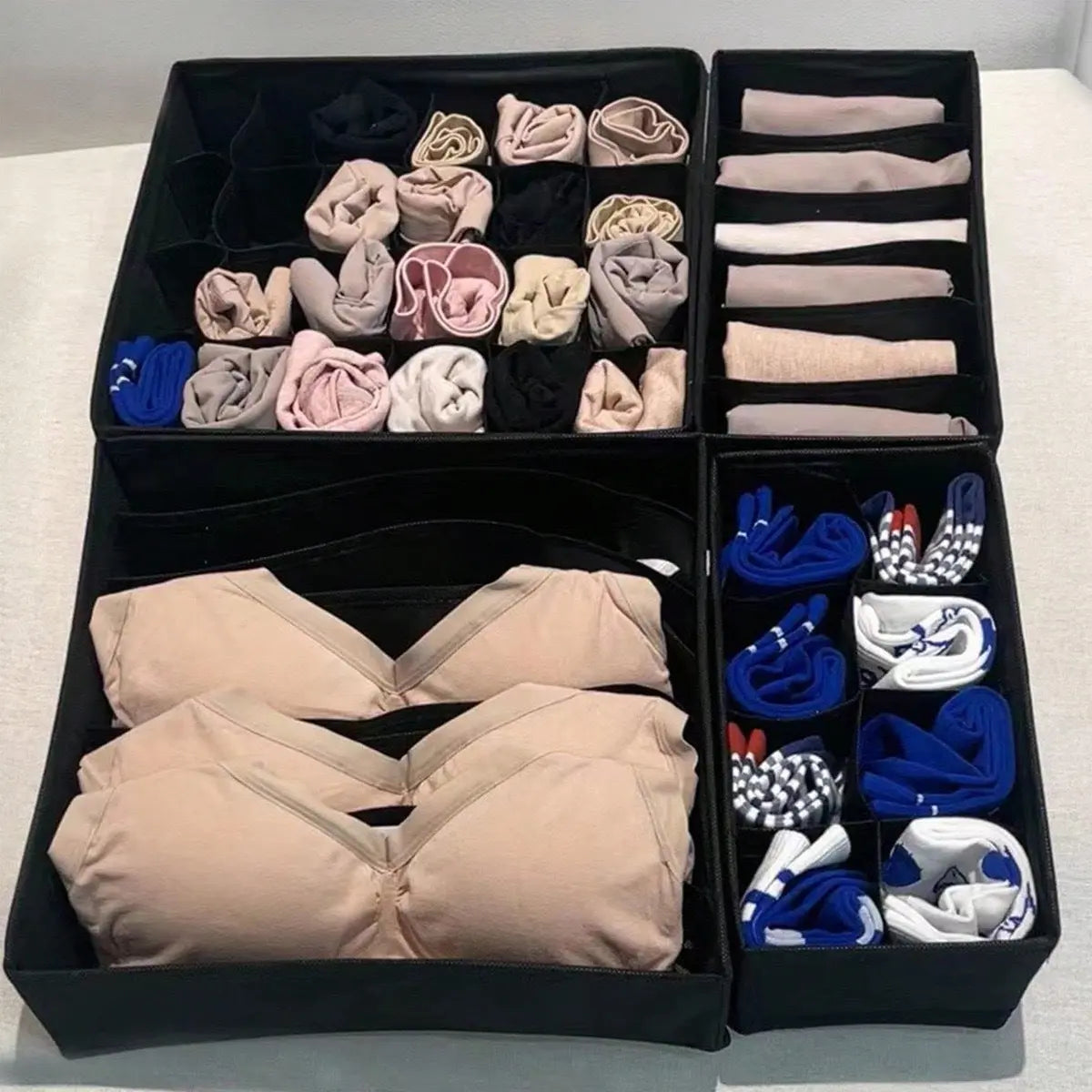 Underwear Compartmentalized Storage Box Four-Piece Set, Sock Storage Box, Fabric Home Storage, Bra Organizer, Multi-Compartment Classification Storage Box GreatEagleInc