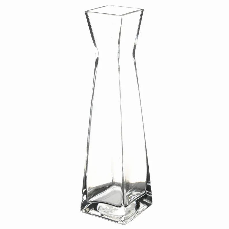 VERRE Clear Glass 12" Square Vase Red Pomegranate Collection
